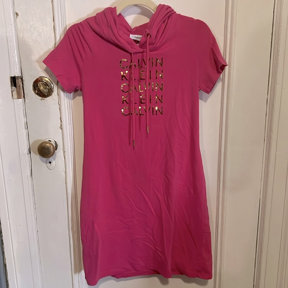 Y2K tshirt dress pink hoodie Tunic top sundress Calvin Klein